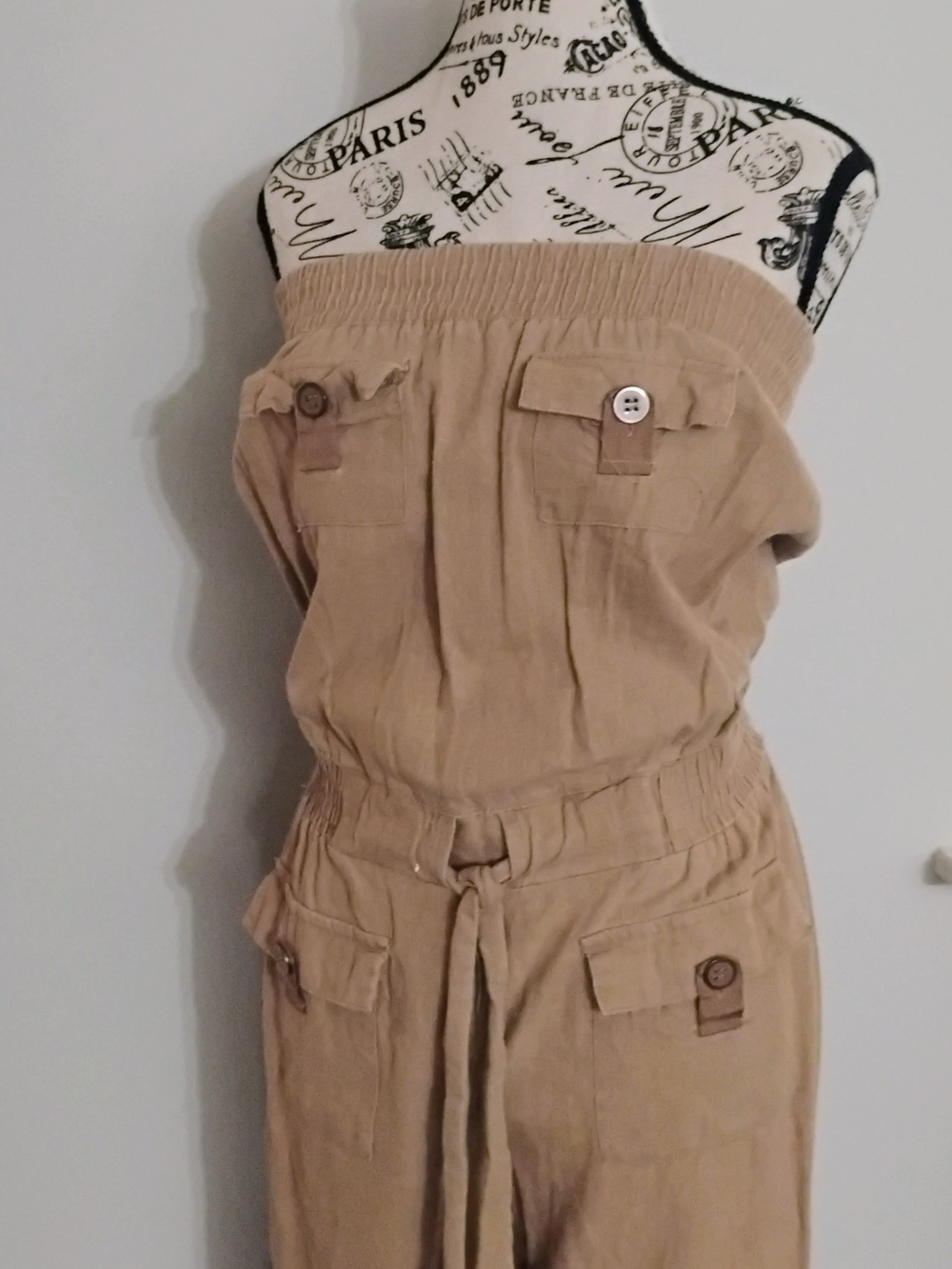 Khaki/Tan Utility Tie-Waist Jumpsuit